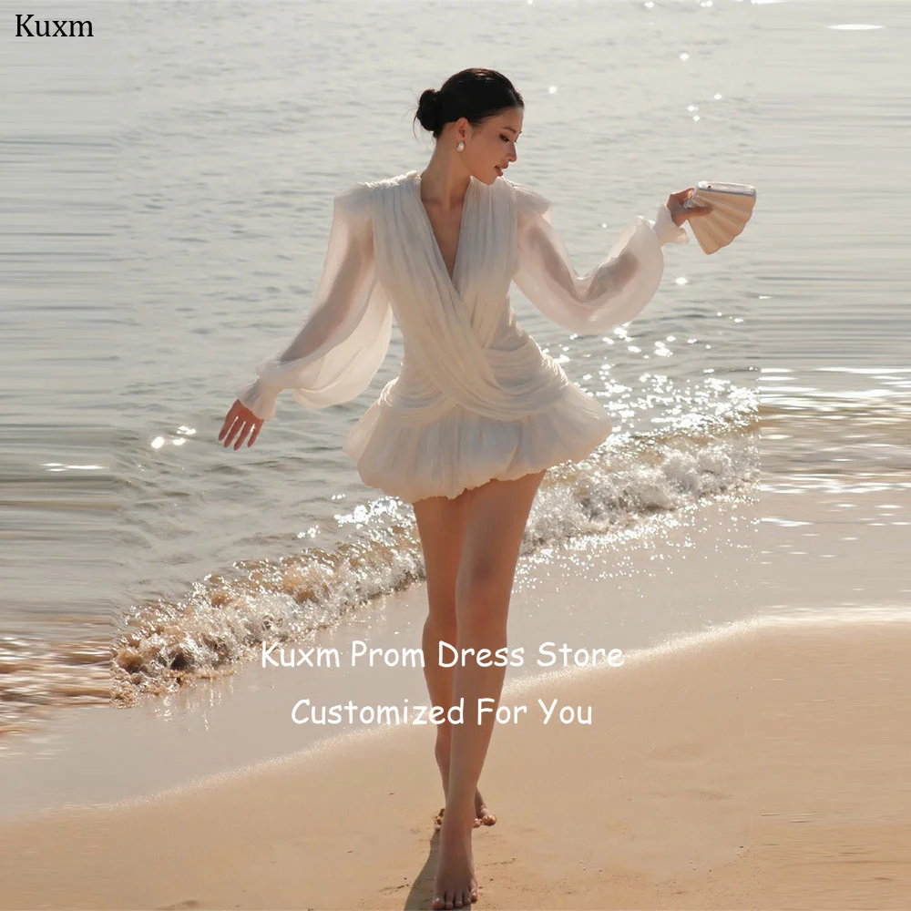 Kuxm Chiffon A Line Wedding Dresses Bride V Neck Short Fashion Prom Gowns Long Sleeves Mini Elegant Vestidos De Novia Customized
Kuxm Chiffon A Line Wedding Dresses Bride V Neck Short Fashion Prom Gowns Long Sleeves Mini Elegant Vestidos De Novia Customized
