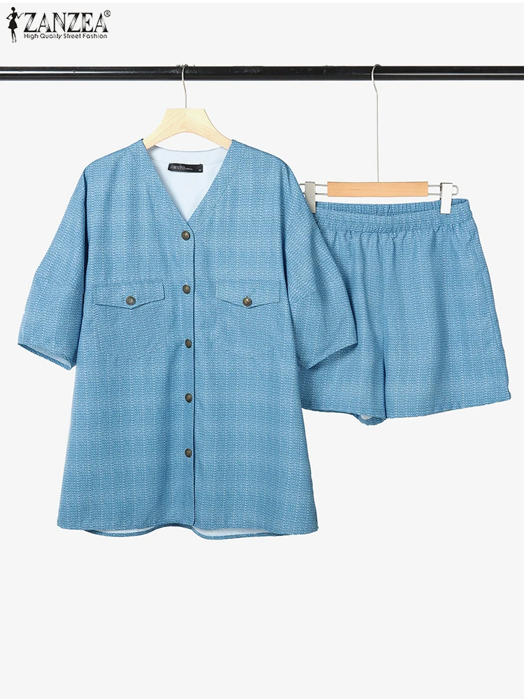 2025 ZANZEA Women Short Sets Fashion Summer Short Sleeve V-Neck Suits Shorts Buttons Casual Solid 2PCS Elegant 2 piece Outfits
2025 ZANZEA Women Short Sets Fashion Summer Short Sleeve V-Neck Suits Shorts Buttons Casual Solid 2PCS Elegant 2 piece Outfits
