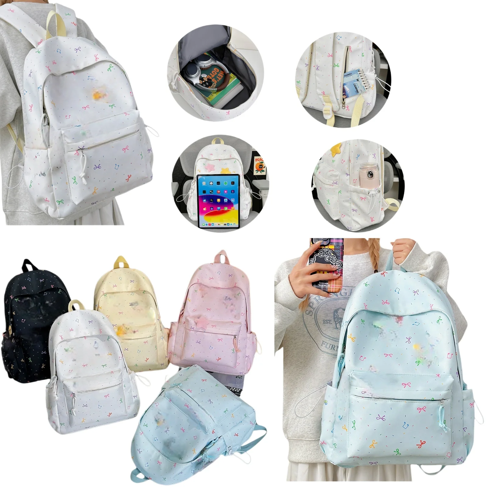 New fashionable and versatile student backpack with bow print, large capacity casual and simple multi compartment travel bag
New fashionable and versatile student backpack with bow print, large capacity casual and simple multi compartment travel bag