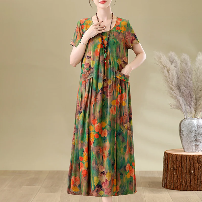 New Fashion Casual Summer Dresses For Women 2026 Loose Plus Size Clothes Elegant printting O-neck Short Sleeve Woman Clothing
New Fashion Casual Summer Dresses For Women 2026 Loose Plus Size Clothes Elegant printting O-neck Short Sleeve Woman Clothing