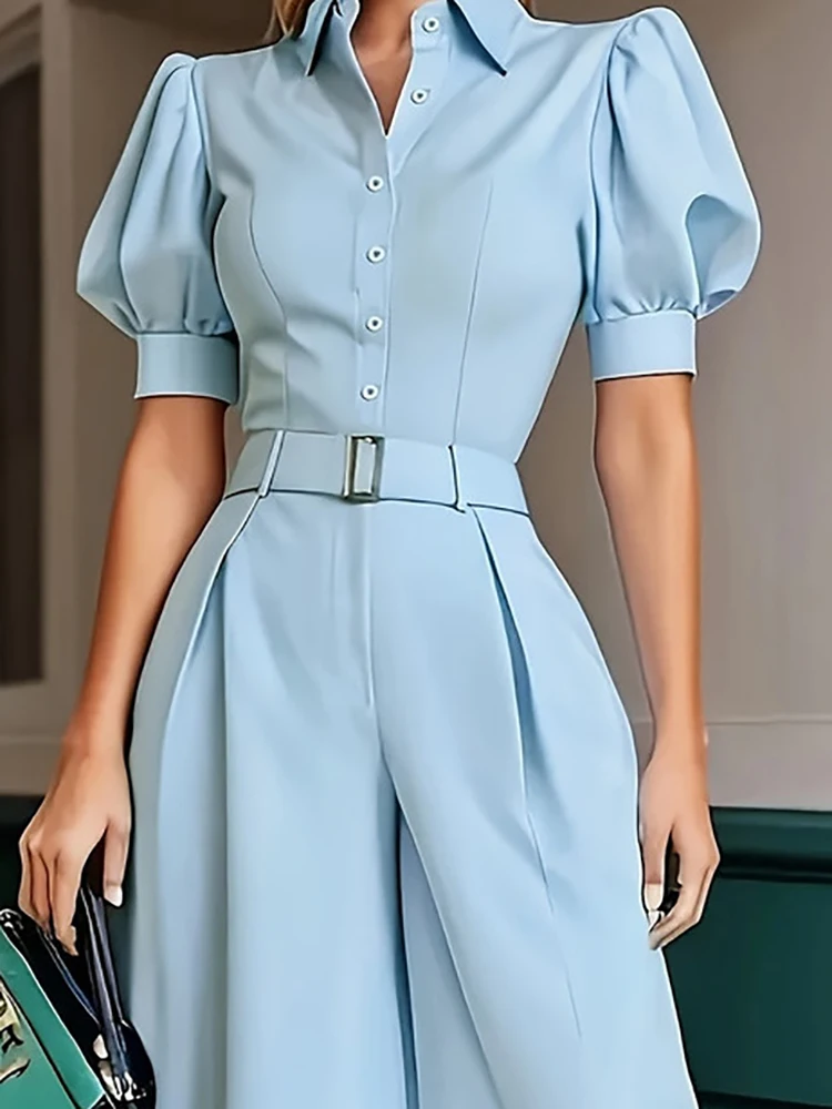 Lady Temperament High Waist Wide Leg Romper Casual Lapel Puff Sleeve Commuting Summer Jumpsuit Simple Solid Color Loose Playsuit
Lady Temperament High Waist Wide Leg Romper Casual Lapel Puff Sleeve Commuting Summer Jumpsuit Simple Solid Color Loose Playsuit