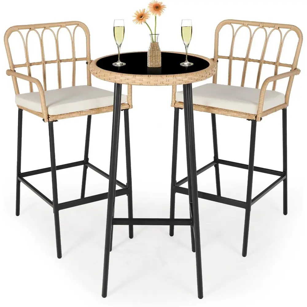 3-Piece Rattan Wicker Outdoor Bar Set with Cushions for Patio, Porch
3-Piece Rattan Wicker Outdoor Bar Set with Cushions for Patio, Porch