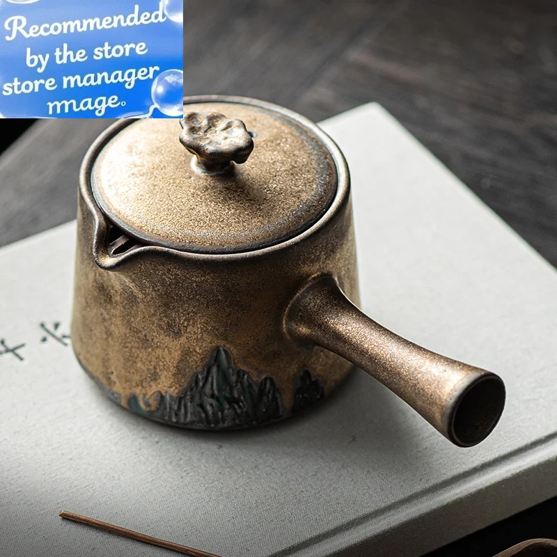 Gilt Kiln Change Side Handle Pot Japanese Ceramic Filter Brewing Teapot Coarse Pottery Single Pot Retro Tea Infuser Tea Kettle
Gilt Kiln Change Side Handle Pot Japanese Ceramic Filter Brewing Teapot Coarse Pottery Single Pot Retro Tea Infuser Tea Kettle