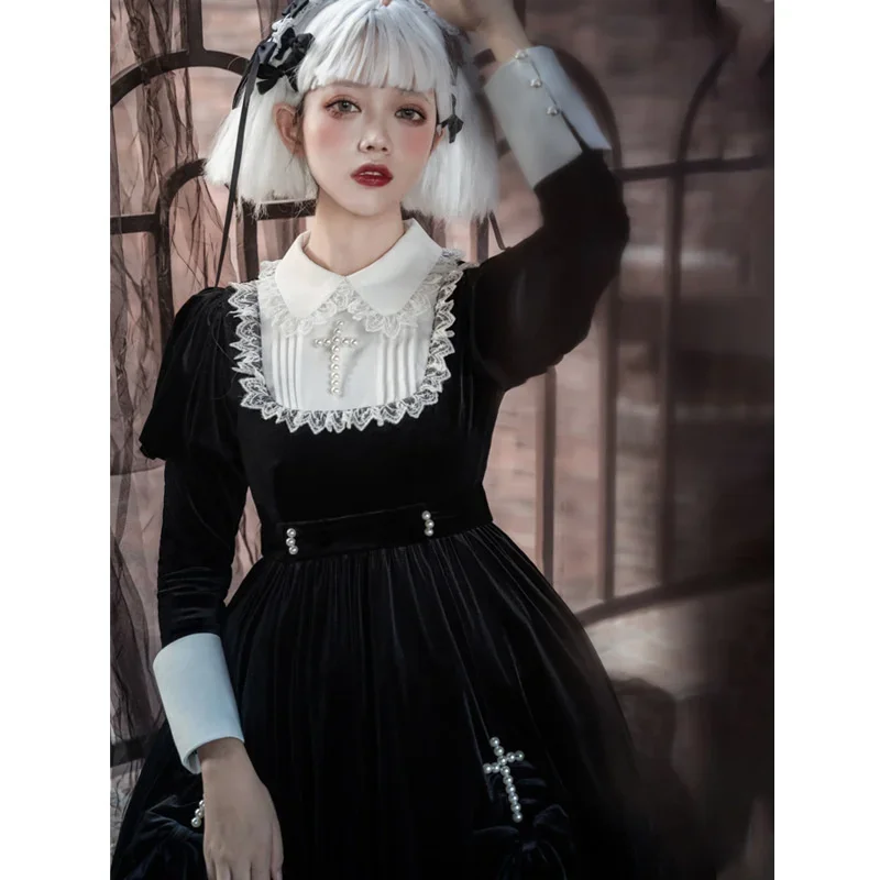 Gothic Lolita Dress Girl OP Lace Women Cross Pattern Embroidery Cosplay Party Long Sleeve Nun Sister Punk Prom Summer Black
Gothic Lolita Dress Girl OP Lace Women Cross Pattern Embroidery Cosplay Party Long Sleeve Nun Sister Punk Prom Summer Black