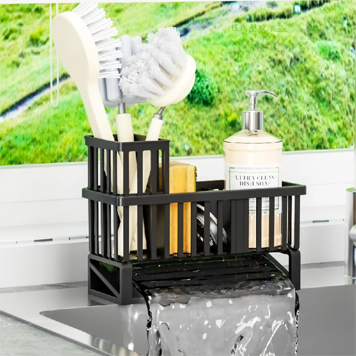 Plastic Sink Caddy Kitchen Organizer With Adjustable Sponge Holder And Brush Holder
Plastic Sink Caddy Kitchen Organizer With Adjustable Sponge Holder And Brush Holder