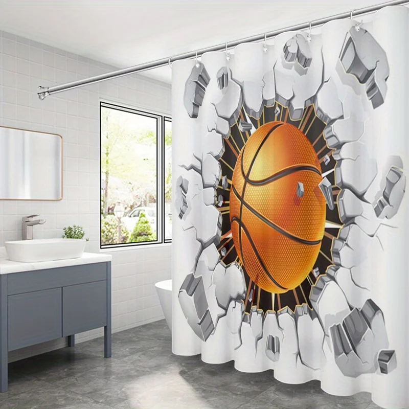 3D Basketball Breaking Wall Shower Curtain, Sports Themed Bathroom Decor, Waterproof Polyester Fabric Bath Screen with Hooks
3D Basketball Breaking Wall Shower Curtain, Sports Themed Bathroom Decor, Waterproof Polyester Fabric Bath Screen with Hooks