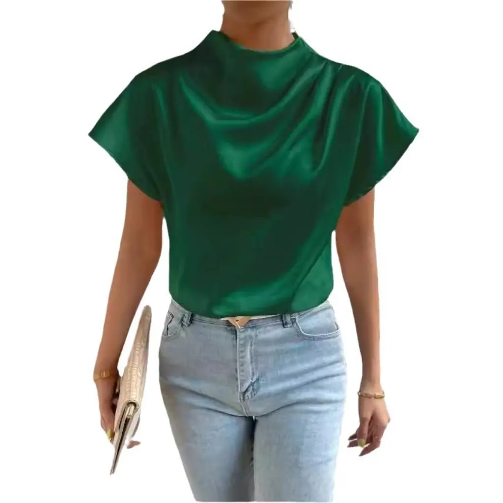 Women's Satin T-Shirt round Neck Short Sleeve Left Shoulder Pleated Top Fashionable Casual Women's Wear
Women's Satin T-Shirt round Neck Short Sleeve Left Shoulder Pleated Top Fashionable Casual Women's Wear