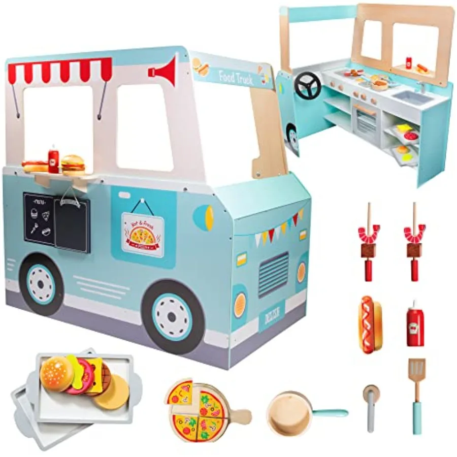 Food Truck Wooden Playset for Indoor Fun Activity: Natural Wood, Red Yellow, 20-Piece Set with Dual-Sided Stand, Cook Top, Stee
Food Truck Wooden Playset for Indoor Fun Activity: Natural Wood, Red Yellow, 20-Piece Set with Dual-Sided Stand, Cook Top, Stee