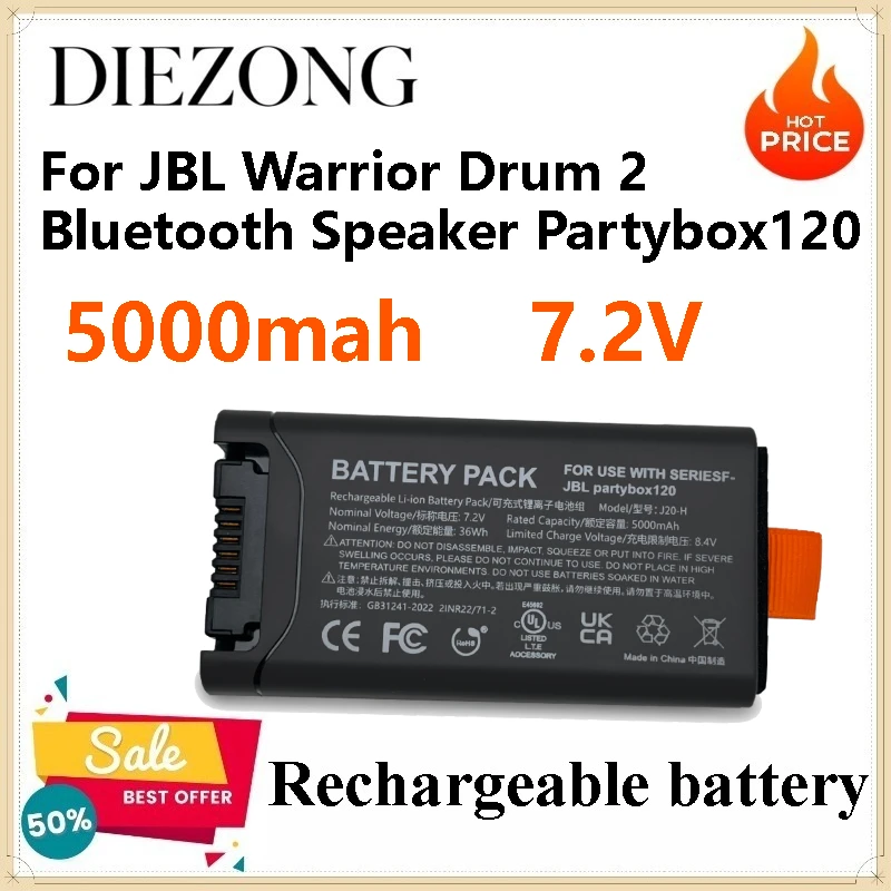 7.2V 5000mAh Battery for JBL Warrior Drum 2 Bluetooth Speaker Partybox120 J20-H with Type-C Port
7.2V 5000mAh Battery for JBL Warrior Drum 2 Bluetooth Speaker Partybox120 J20-H with Type-C Port