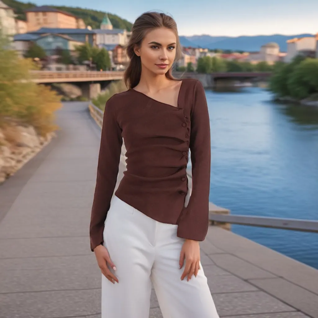 Women's Elegant Pleated Asymmetrical Knitted Top Slim Long-Sleeved Fashion Autumn Style European American Design
Women's Elegant Pleated Asymmetrical Knitted Top Slim Long-Sleeved Fashion Autumn Style European American Design