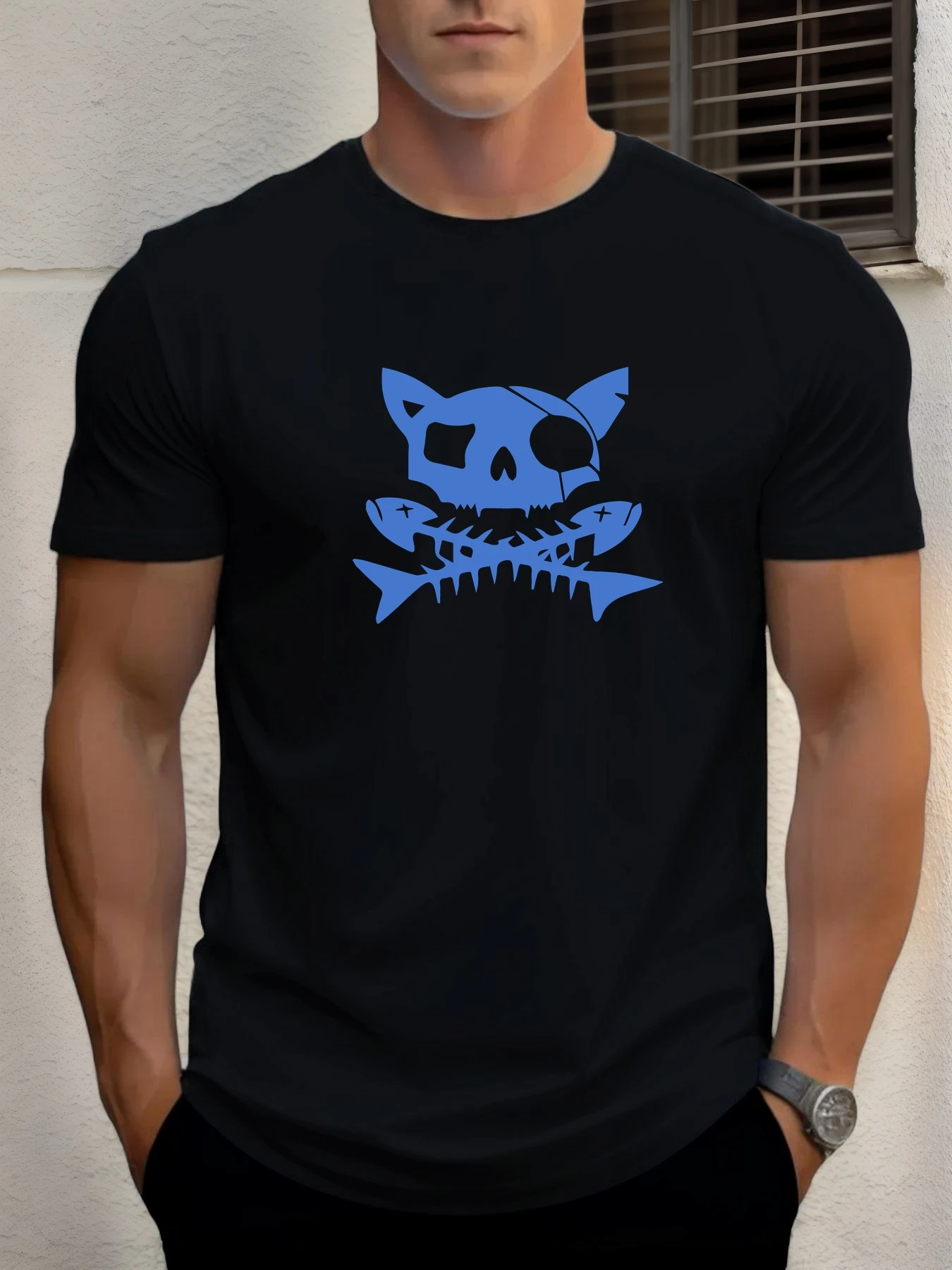 2025 Summer Men's Cotton T Shirt Cat Skull Fish Trendy Print Round Neck T-Shirt Casual Breathable Street Style Daily Top 
2025 Summer Men's Cotton T Shirt Cat Skull Fish Trendy Print Round Neck T-Shirt Casual Breathable Street Style Daily Top