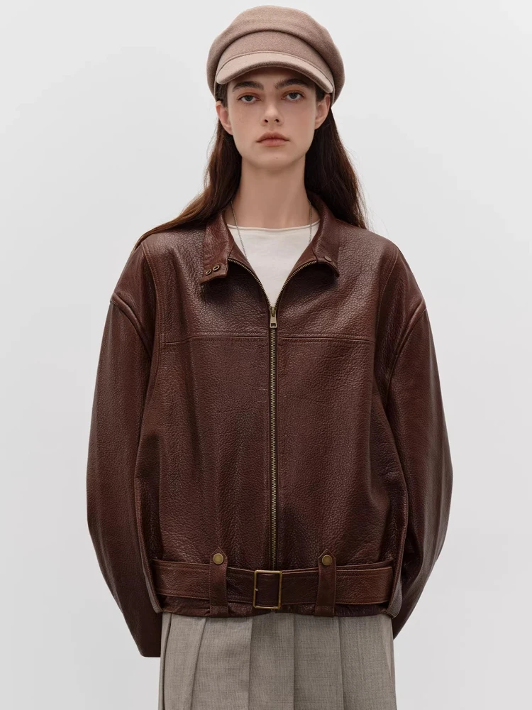 Genuine Leather Motorcycle Jackets for Women Spring Autumn Simple Stand Collar Soft Oil Wax Bubble Real Sheepskin Coat with Belt
Genuine Leather Motorcycle Jackets for Women Spring Autumn Simple Stand Collar Soft Oil Wax Bubble Real Sheepskin Coat with Belt
