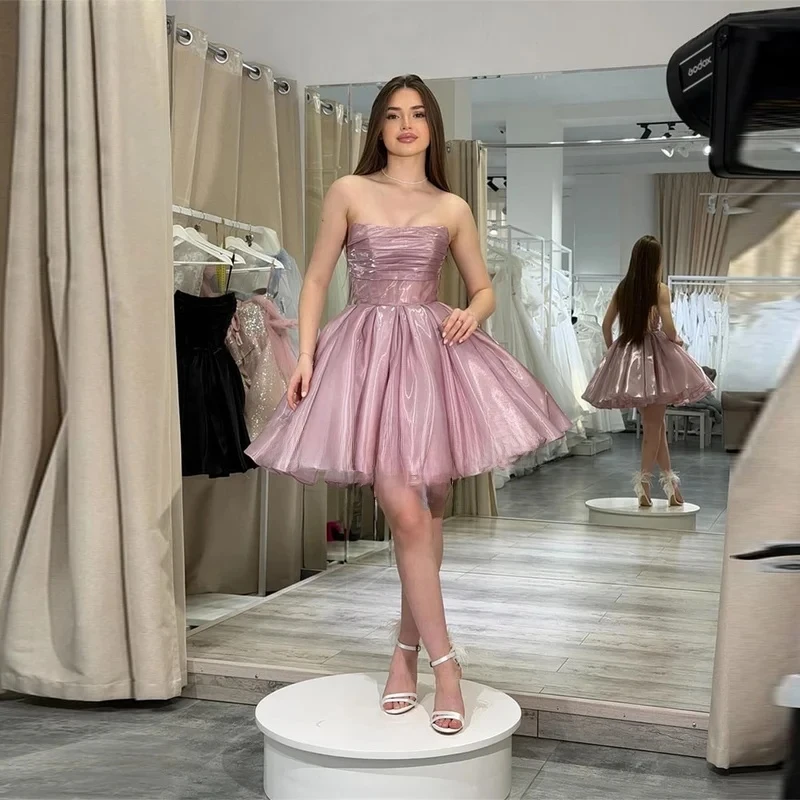 2026 Pink Shiny Stin Prom Dresses Strapless Mini A Line Vestidos De Graduación Short Backless Vestidos De Festa Customized
2026 Pink Shiny Stin Prom Dresses Strapless Mini A Line Vestidos De Graduación Short Backless Vestidos De Festa Customized