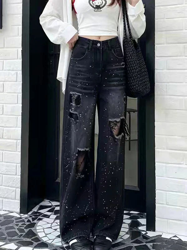 High Waist Wide Leg Denim Jeans Women's Summer New Style Casual Loose Diamond Embellished Black Grey Straight Floor-Length Pants
High Waist Wide Leg Denim Jeans Women's Summer New Style Casual Loose Diamond Embellished Black Grey Straight Floor-Length Pants