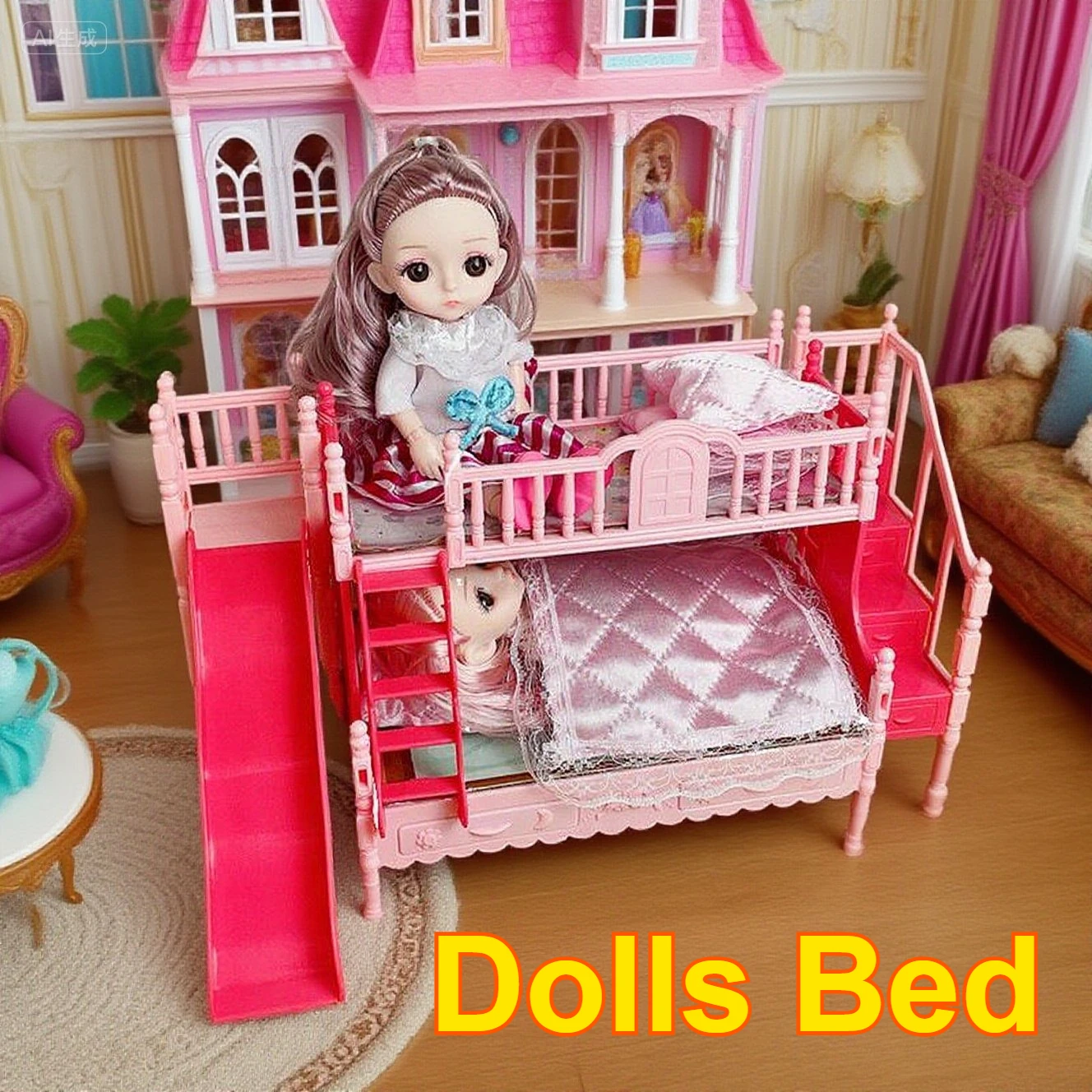 Doll House Miniature Simulation European Princess Double Bed For BJD Doll Furniture Toy Princess Double Staircase Toy doll Bed 
Doll House Miniature Simulation European Princess Double Bed For BJD Doll Furniture Toy Princess Double Staircase Toy doll Bed