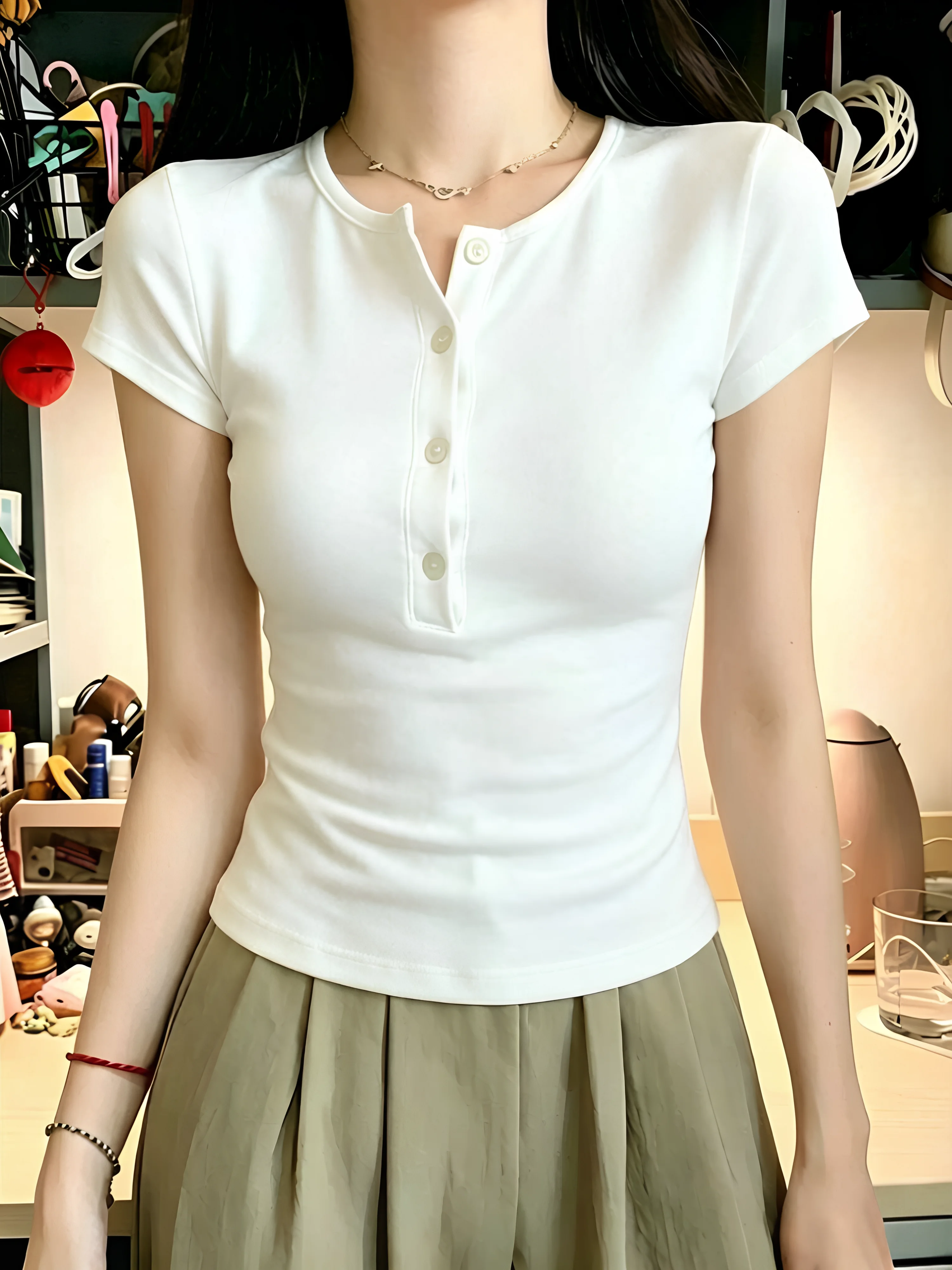 2026 New Henry Collar Button Short Sleeve T-Shirt Women Summer plus Size Elastic Slim Fit Top Casual Comfortable Cotton Blend
2026 New Henry Collar Button Short Sleeve T-Shirt Women Summer plus Size Elastic Slim Fit Top Casual Comfortable Cotton Blend