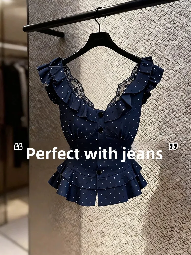 French Style Slim Fit Lace Polka Dot Sleeveless Shirt Women Summer Outerwear Waist Cinched Slimming Blouse Casual Leisure Kor...
French Style Slim Fit Lace Polka Dot Sleeveless Shirt Women Summer Outerwear Waist Cinched Slimming Blouse Casual Leisure Kor...
