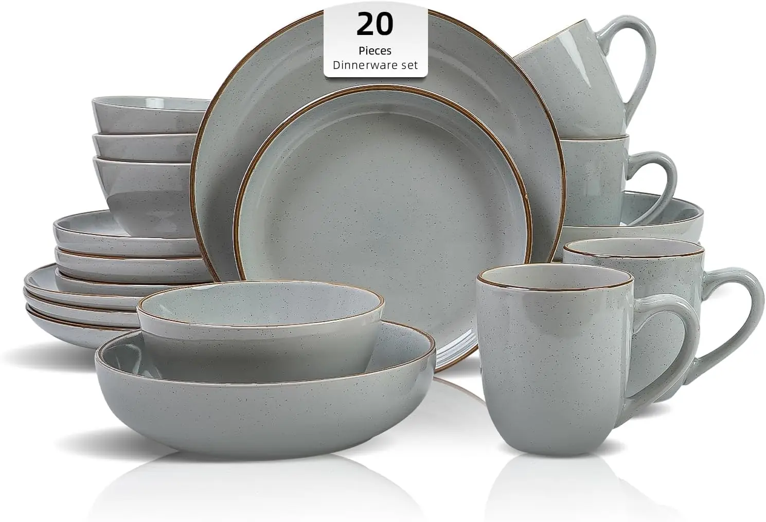 20-Piece Dinnerware Set - Serves 4, Bright Glaze Grey plates and bowls sets with Speckle Effect for Microwave & Dishwash
20-Piece Dinnerware Set - Serves 4, Bright Glaze Grey plates and bowls sets with Speckle Effect for Microwave & Dishwash