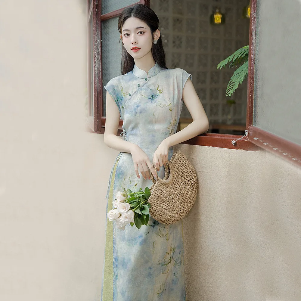 Traditional Chinese Print Flower Dress Classical Elegant Female Long Qipao Mandarin Collar Champagne Clothing Vintgae Vestidos
Traditional Chinese Print Flower Dress Classical Elegant Female Long Qipao Mandarin Collar Champagne Clothing Vintgae Vestidos