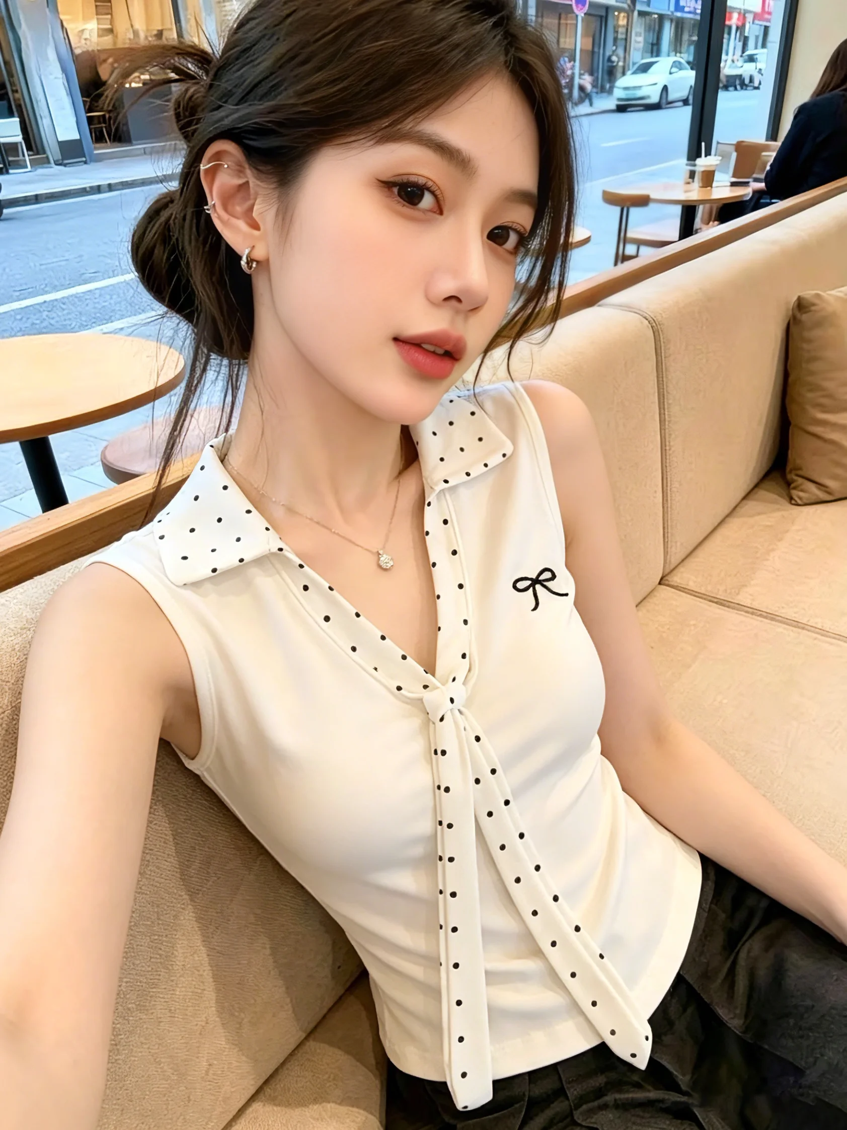 Summer New Style Women's Self-kept Sleeveless V-neck Polka Dot Tie Vest with Chest Pad Short Top Korean Version Slim Fit
Summer New Style Women's Self-kept Sleeveless V-neck Polka Dot Tie Vest with Chest Pad Short Top Korean Version Slim Fit