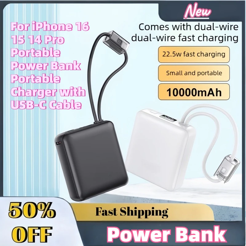 High-Quality Upgrade Power Bank 10000mAh PD 22.5W for iPhone 16 15 14 Pro Portable Power Bank Portable Charger with USB-C Cable
High-Quality Upgrade Power Bank 10000mAh PD 22.5W for iPhone 16 15 14 Pro Portable Power Bank Portable Charger with USB-C Cable