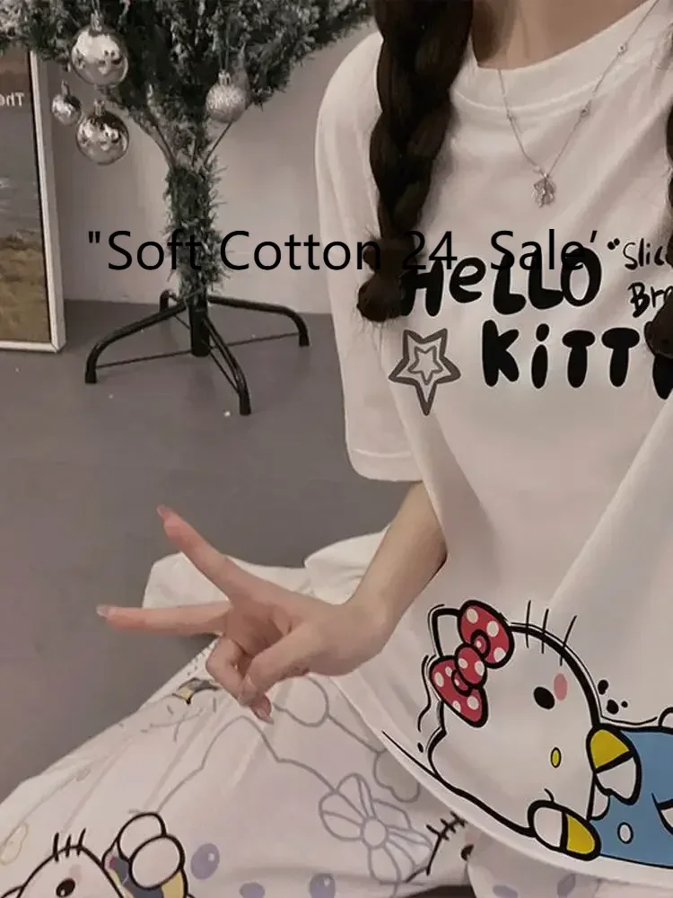 Cartoon cute Hello Kitty pajamas, summer cotton casual loungewear, Sanrio cartoon pajamas two-piece set, Hello Kitty pajamas set
Cartoon cute Hello Kitty pajamas, summer cotton casual loungewear, Sanrio cartoon pajamas two-piece set, Hello Kitty pajamas set