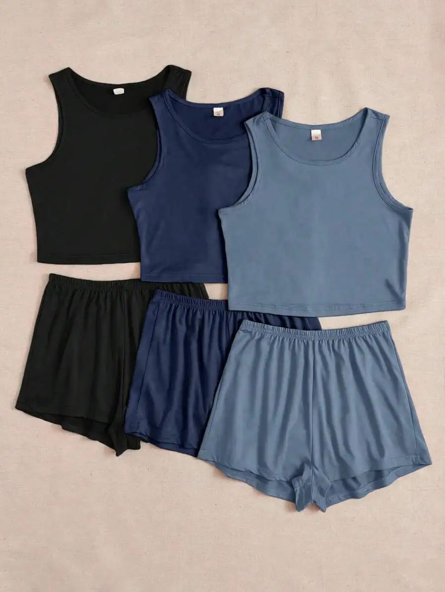 3pcs Set Solid Color Tank Top And Shorts Lounge Wear For Women
3pcs Set Solid Color Tank Top And Shorts Lounge Wear For Women