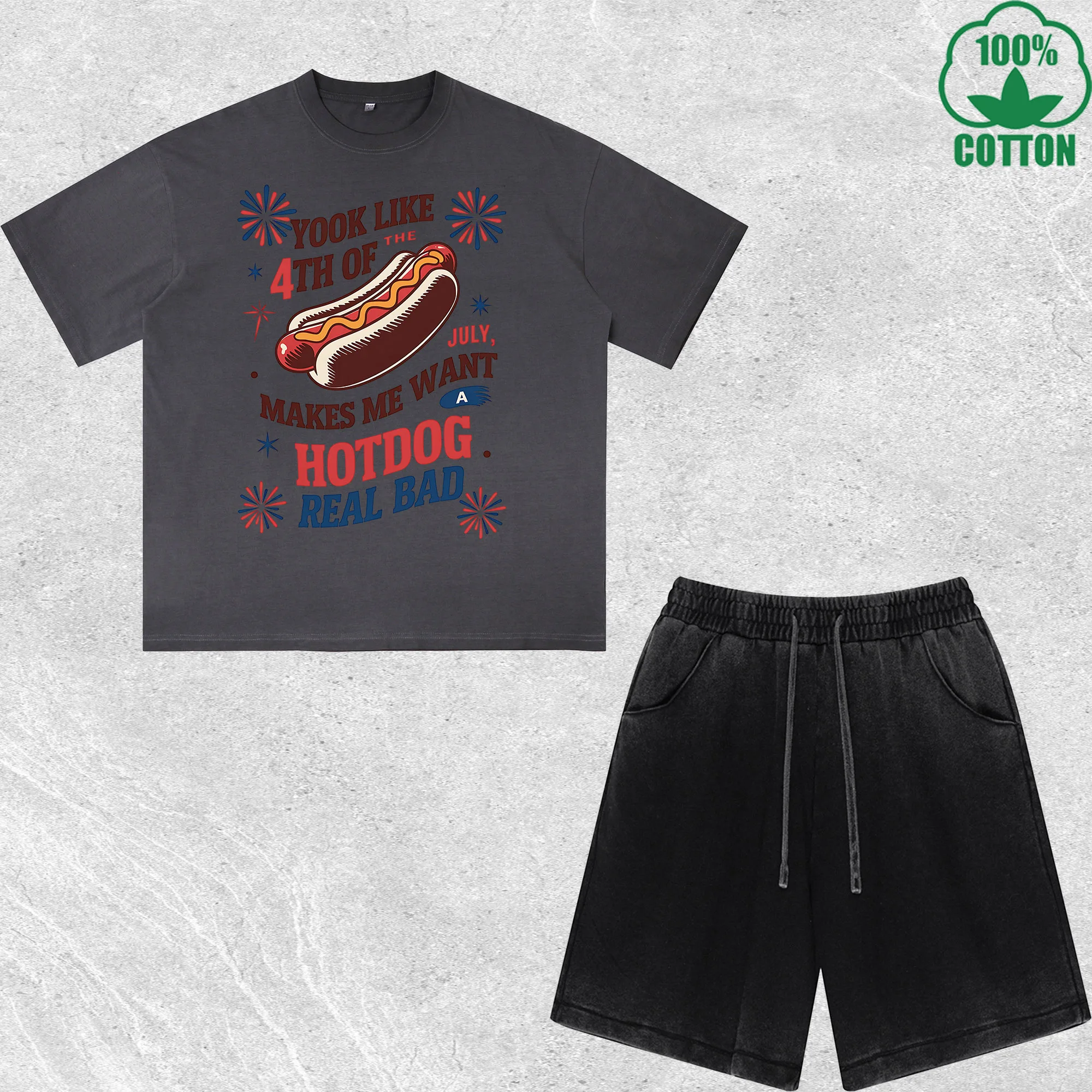 Makes Me Want Hotdog Printed Dirty Wash T-Shirt Shorts Set Multicolor Combo Loose Trendy 100%Cotton
Makes Me Want Hotdog Printed Dirty Wash T-Shirt Shorts Set Multicolor Combo Loose Trendy 100%Cotton