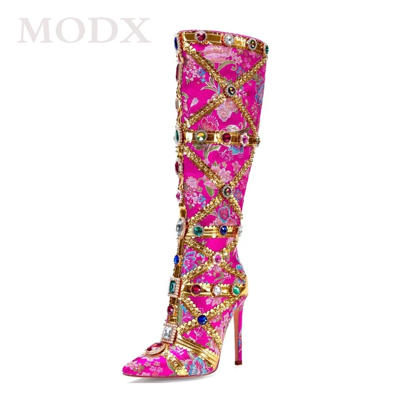Colorful Brocade Gold Diamond Boots Luxury Mixed Colors Crystal Fashion Runway Shoes Women Gladiator Thin High Heels Botas Mujer
Colorful Brocade Gold Diamond Boots Luxury Mixed Colors Crystal Fashion Runway Shoes Women Gladiator Thin High Heels Botas Mujer