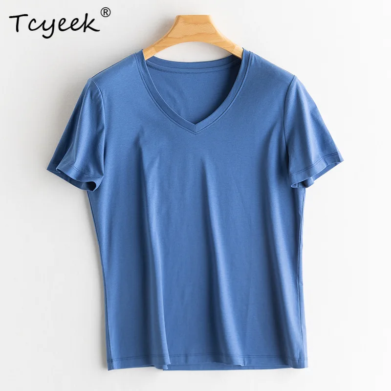 Tcyeek Contain Silk Cotton T-Shirt for Women, V O Neck Solid Short Sleeve, Breathable Basic Tee, 2025 Spring Top T41856QM
Tcyeek Contain Silk Cotton T-Shirt for Women, V O Neck Solid Short Sleeve, Breathable Basic Tee, 2025 Spring Top T41856QM