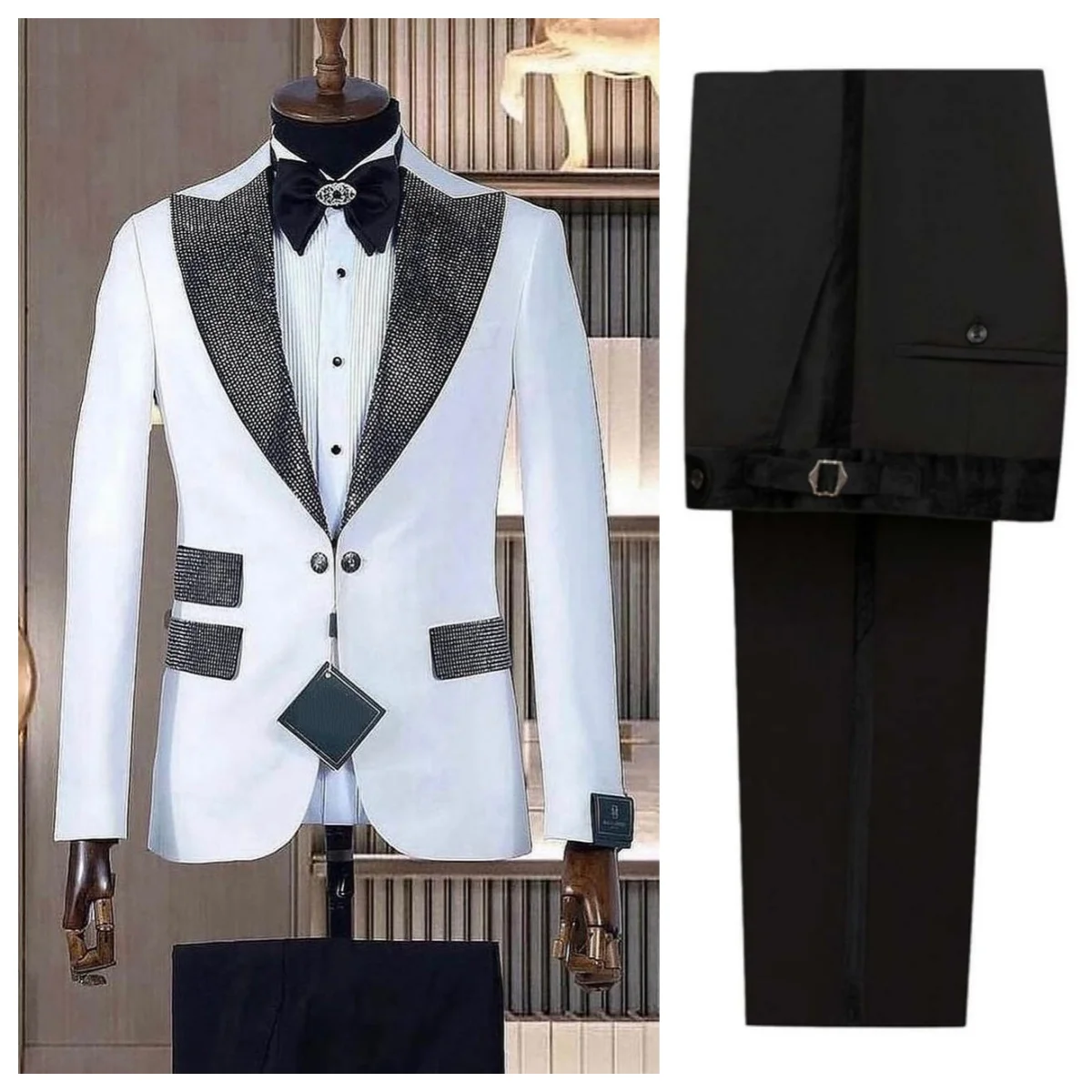 Elegant Beaded Man Tuxedos Peaked Lapel Plus Size Wedding Suit Slim Fit 2 Piece Jacket Pants Evening Groom For Party Customized
Elegant Beaded Man Tuxedos Peaked Lapel Plus Size Wedding Suit Slim Fit 2 Piece Jacket Pants Evening Groom For Party Customized