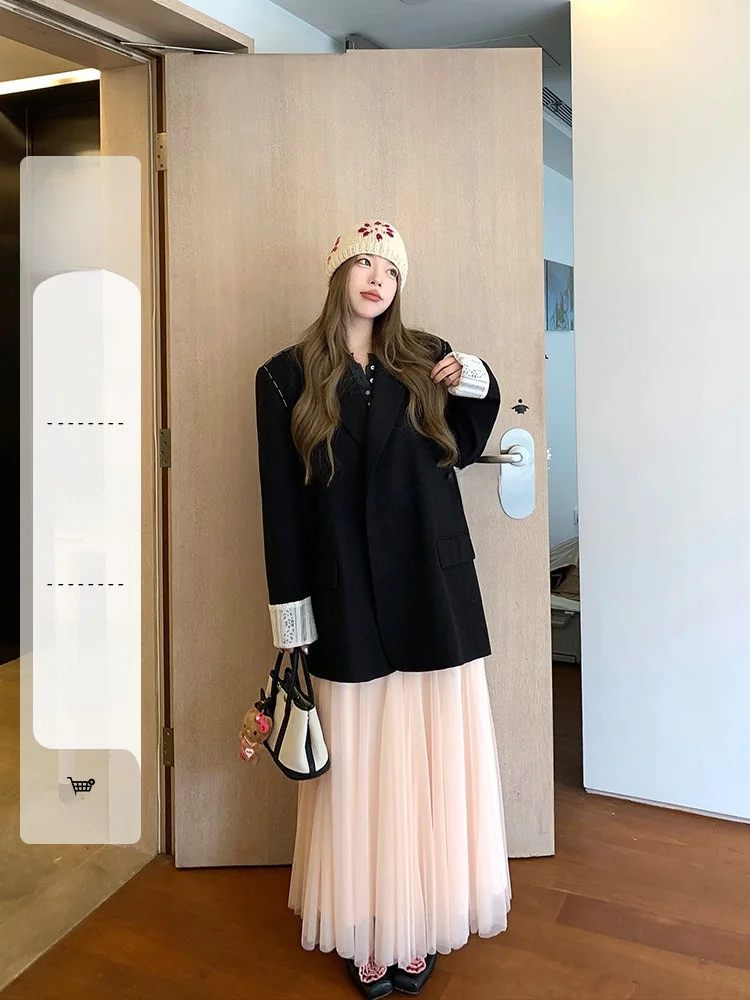 Black Casual Loose Shoulder Women's Suit Jacket Design Sensation Spring Autumn High Sense Small Audience Top LUU Peach Happiness
Black Casual Loose Shoulder Women's Suit Jacket Design Sensation Spring Autumn High Sense Small Audience Top LUU Peach Happiness