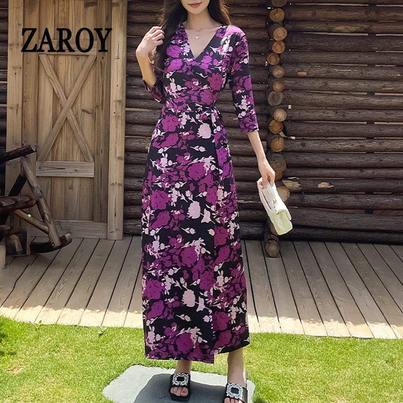 ZAROY Summer Wrap Long Dresses Vintage Purple Floral Half Sleeve Sexy V Neck Split Belted Maxi Dress Casul Elastic Beach Dress
ZAROY Summer Wrap Long Dresses Vintage Purple Floral Half Sleeve Sexy V Neck Split Belted Maxi Dress Casul Elastic Beach Dress