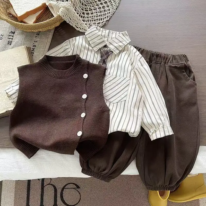 Kids Clothes Set Boys Autumn Outfit Fashionable 2025 New Style Children's Knitted Vest+Shirt+Pants Three-piece Set 80-120CM
Kids Clothes Set Boys Autumn Outfit Fashionable 2025 New Style Children's Knitted Vest+Shirt+Pants Three-piece Set 80-120CM