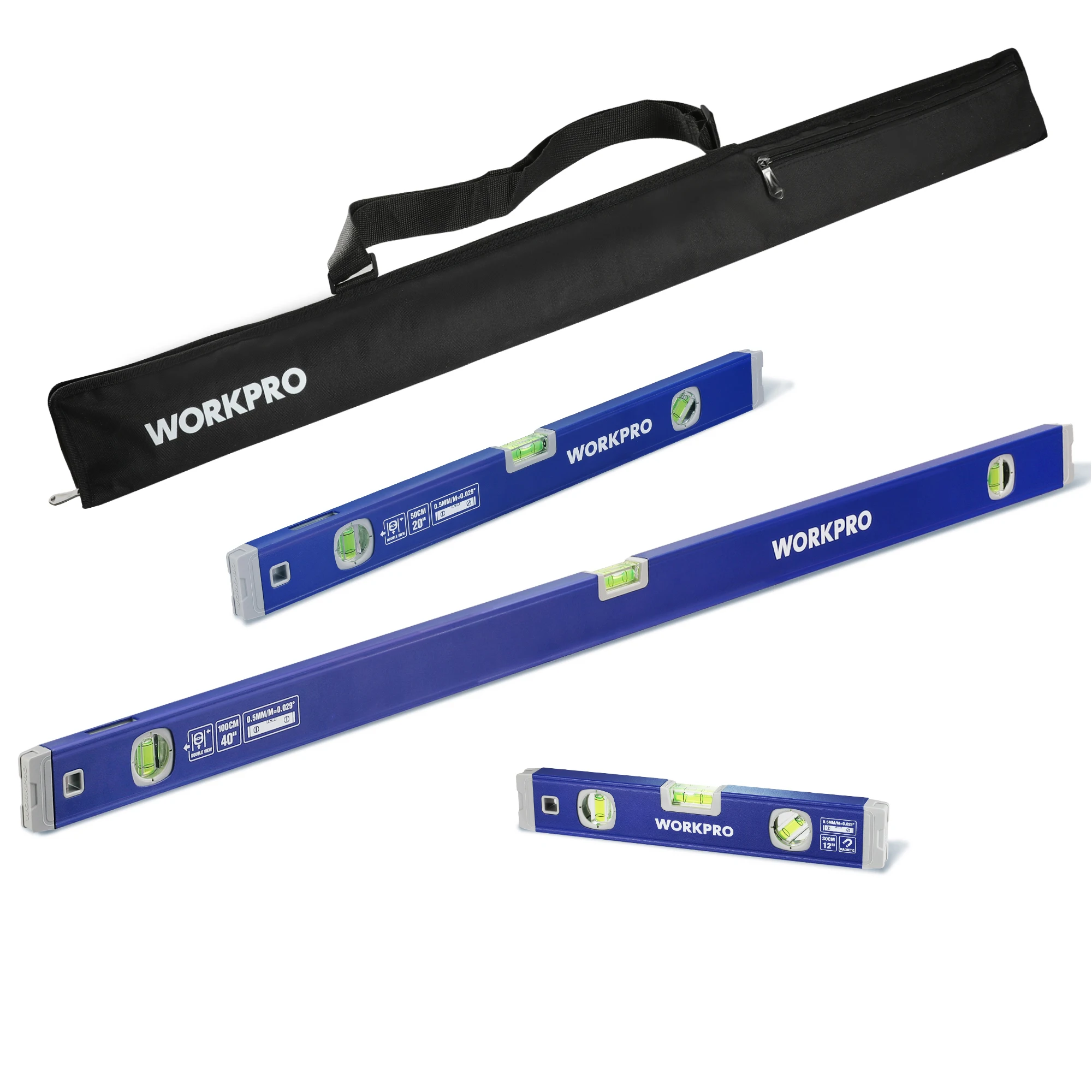 WORKPRO 3-Piece Spirit Level Set (12", 20", 40"), Level Set with Magnetic Torpedo Level, 45°/90°/180°Bubbles Measuring
WORKPRO 3-Piece Spirit Level Set (12", 20", 40"), Level Set with Magnetic Torpedo Level, 45°/90°/180°Bubbles Measuring