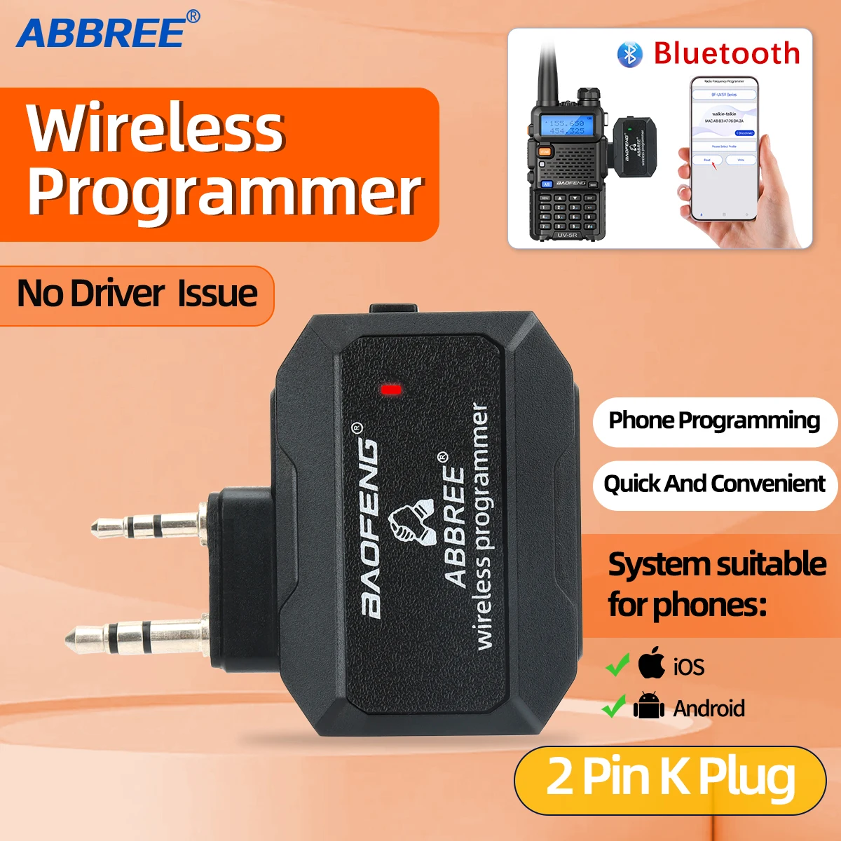 Walkie Talkie Bluetooth Wireless Programmer No Driver Plug & Play Issue Phone APP Programming for UV-5R BF-888S Quansheng UV-K5
Walkie Talkie Bluetooth Wireless Programmer No Driver Plug & Play Issue Phone APP Programming for UV-5R BF-888S Quansheng UV-K5