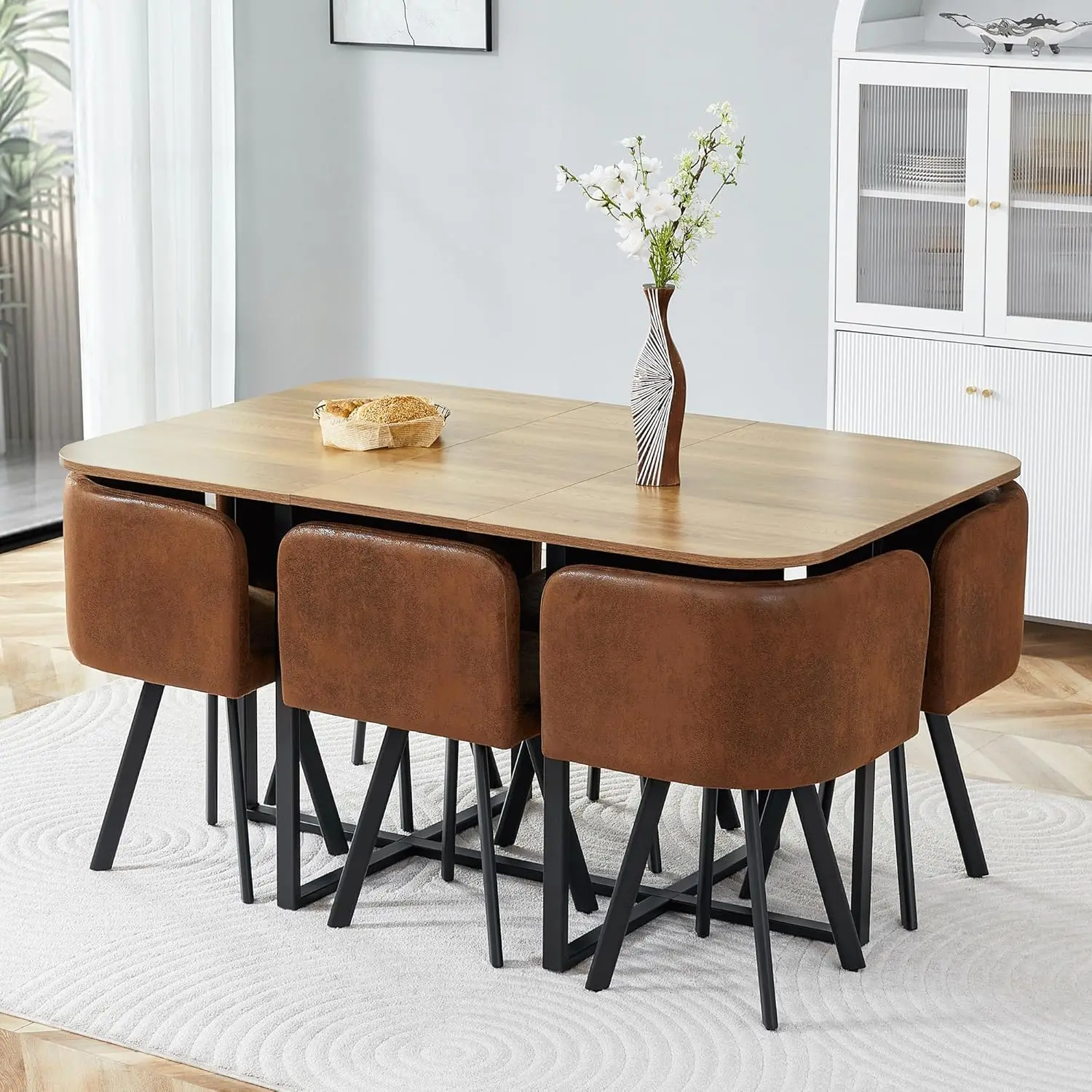 7-Piece Dining Set 59" Wood Table with Cushioned Chairs Home Apartment Office Space-Saving, Customized
7-Piece Dining Set 59" Wood Table with Cushioned Chairs Home Apartment Office Space-Saving, Customized