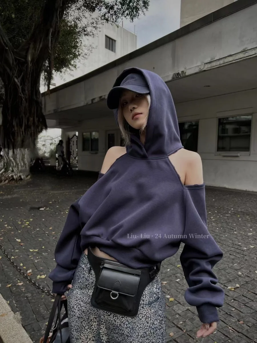 Fall 2025 New Arrival Women's Distressed Cold Shoulder Hoodie - Loose Fit, Cropped Long Sleeve, Unique Off-Shoulder Top Y2k top
Fall 2025 New Arrival Women's Distressed Cold Shoulder Hoodie - Loose Fit, Cropped Long Sleeve, Unique Off-Shoulder Top Y2k top