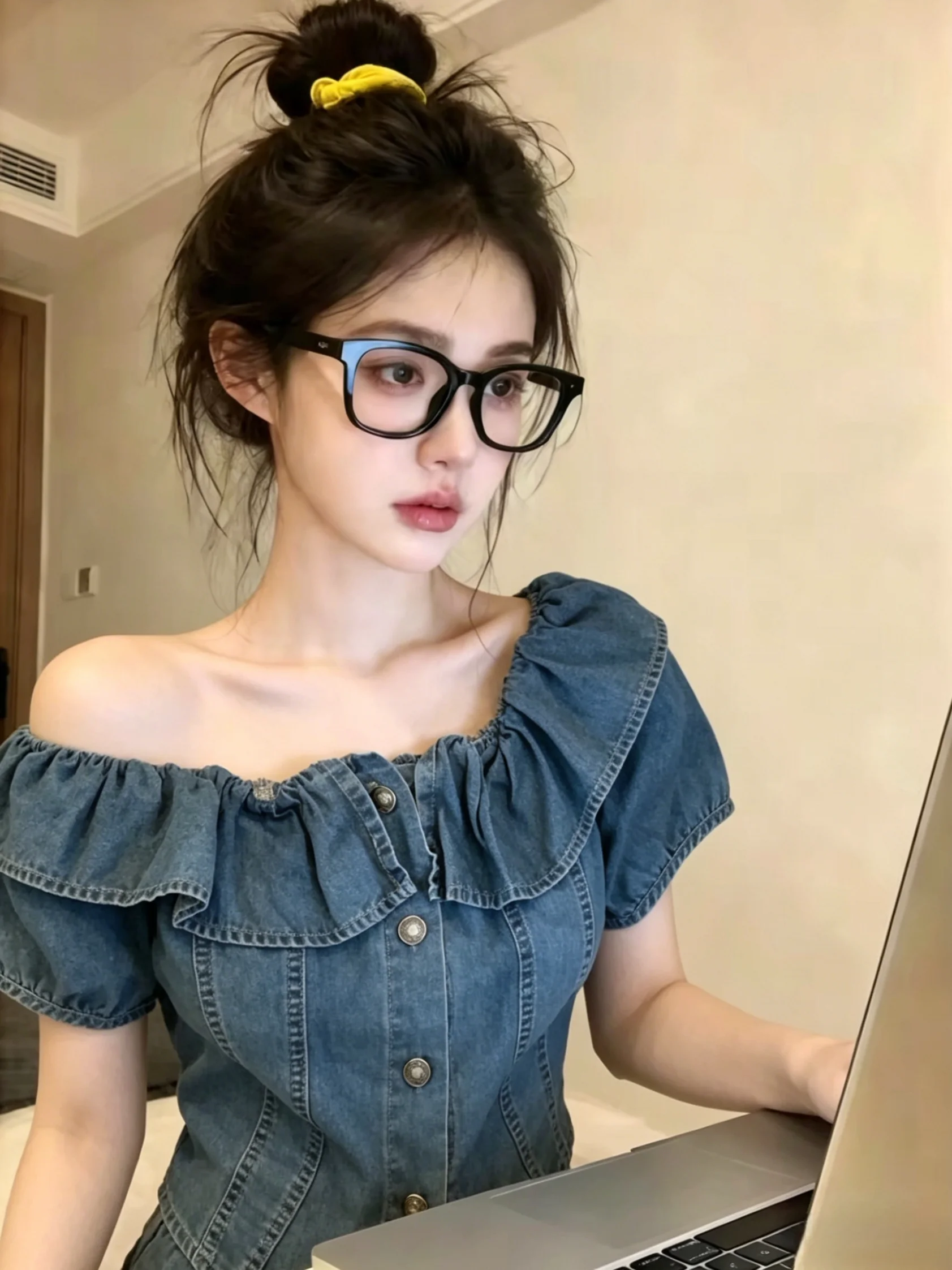 Summer Style Women's Denim Shirt with Lace Trim One Shoulder Short Sleeve Fashionable Korean Version Slim Fit Pure Color
Summer Style Women's Denim Shirt with Lace Trim One Shoulder Short Sleeve Fashionable Korean Version Slim Fit Pure Color
