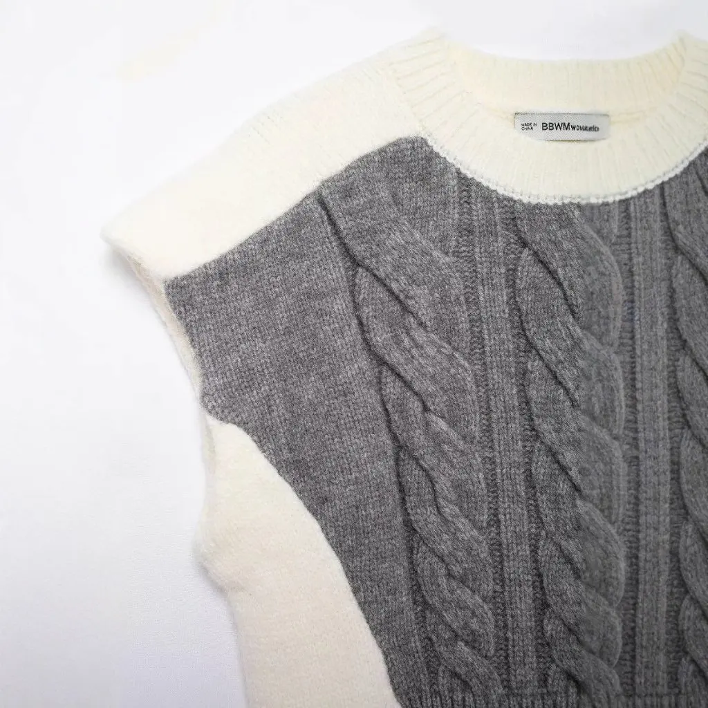 Women's Twist Cable Rope Knitted Vest Color-block Sleeveless Top Design Sense American Style Hot Girl Autumn Winter 
Women's Twist Cable Rope Knitted Vest Color-block Sleeveless Top Design Sense American Style Hot Girl Autumn Winter