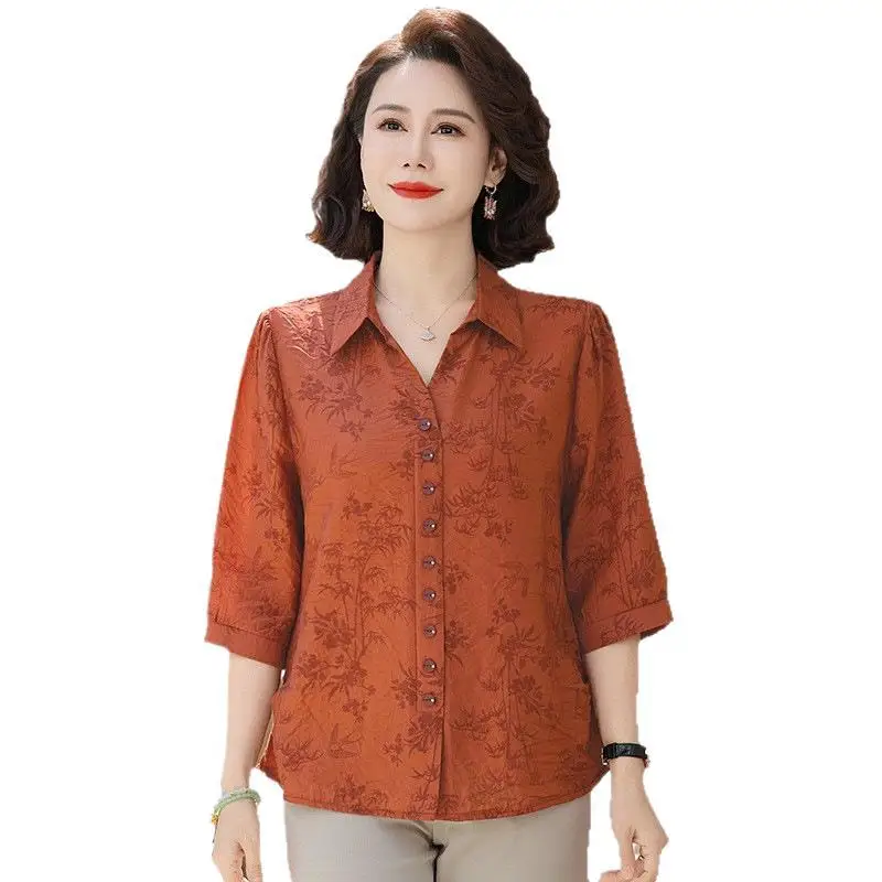 Summer Cotton Linen Mom Shirt over 40 Women's plus Size Mid-Sleeve Pullover Lady Shirt Commute Style Pure Color Polyester
Summer Cotton Linen Mom Shirt over 40 Women's plus Size Mid-Sleeve Pullover Lady Shirt Commute Style Pure Color Polyester