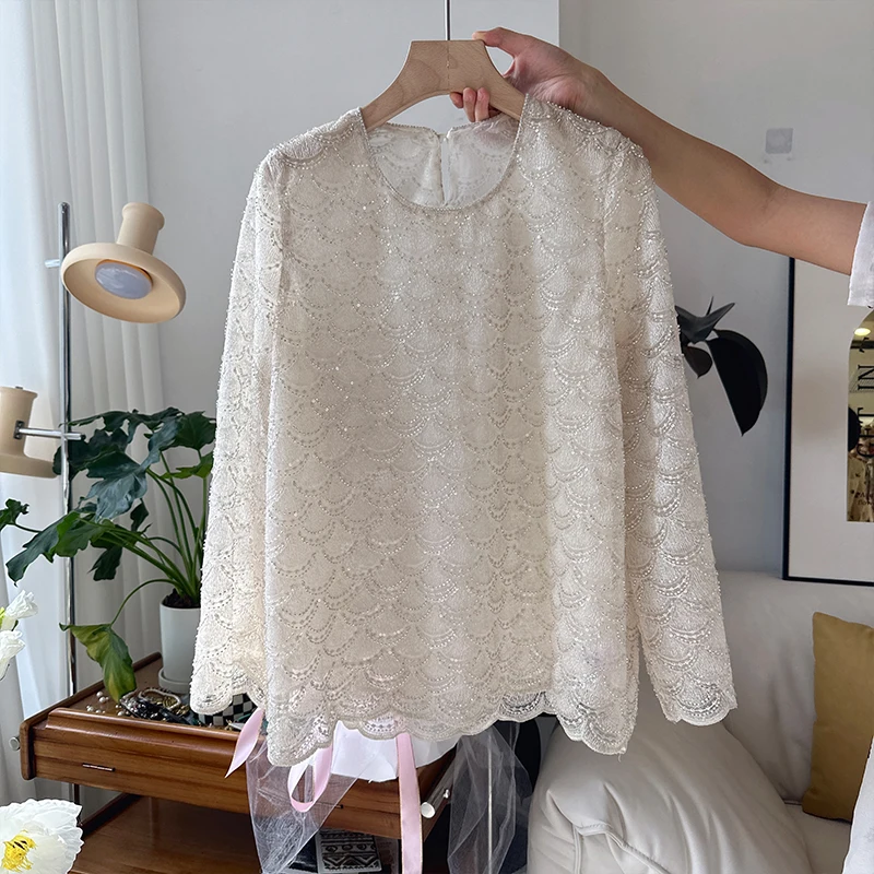 Ele round Ne Sequin Top Heavy Embroidery Long Sve Loose irt Faion Design Versatile Workwear Commute Sle Pure C...
Ele round Ne Sequin Top Heavy Embroidery Long Sve Loose irt Faion Design Versatile Workwear Commute Sle Pure C...