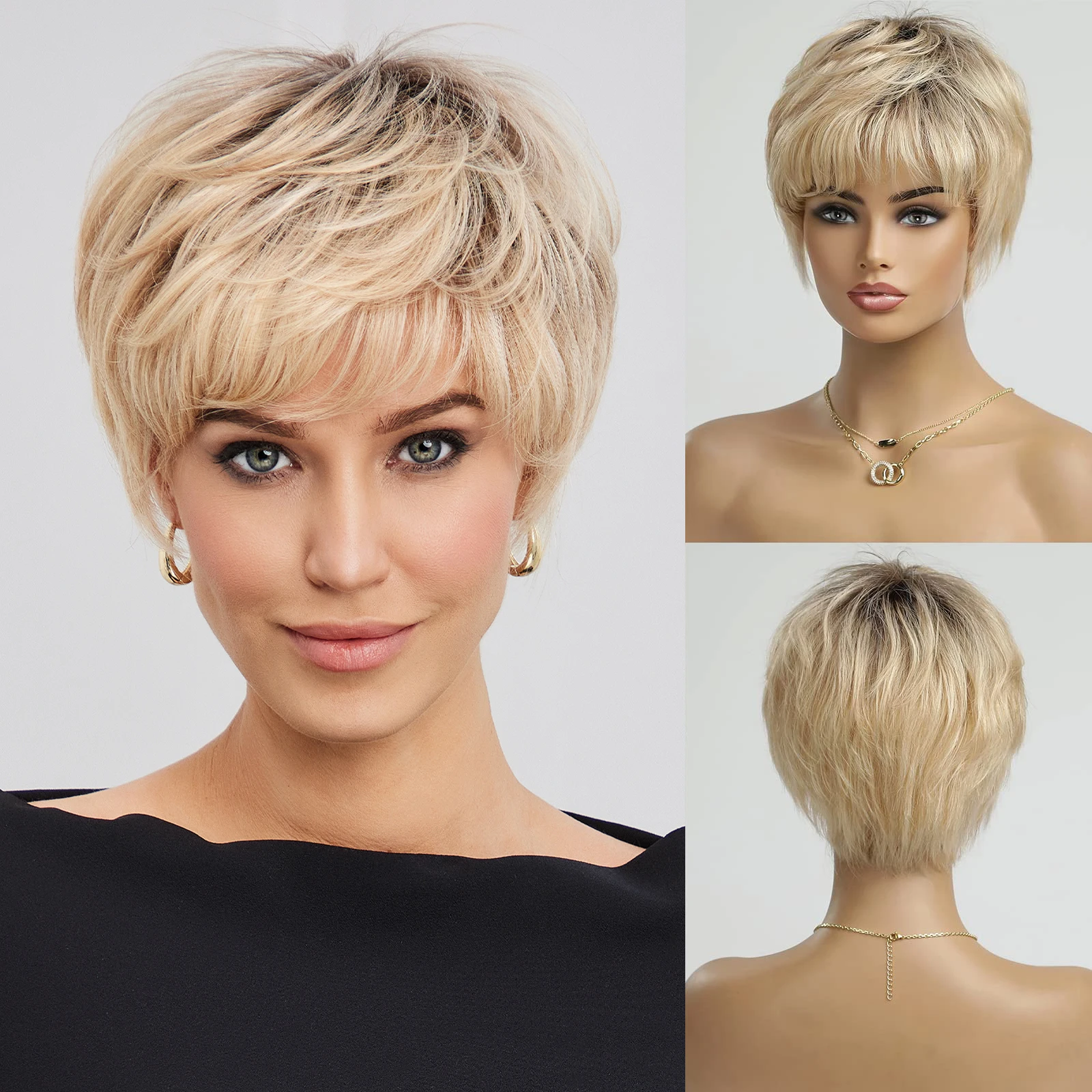 Short Bob Ombre Blonde Human Hair Wigs Pixie Cut Straight Layered Wigs With Bangs for Women 100% Human Hair Machine Made Wig
Short Bob Ombre Blonde Human Hair Wigs Pixie Cut Straight Layered Wigs With Bangs for Women 100% Human Hair Machine Made Wig