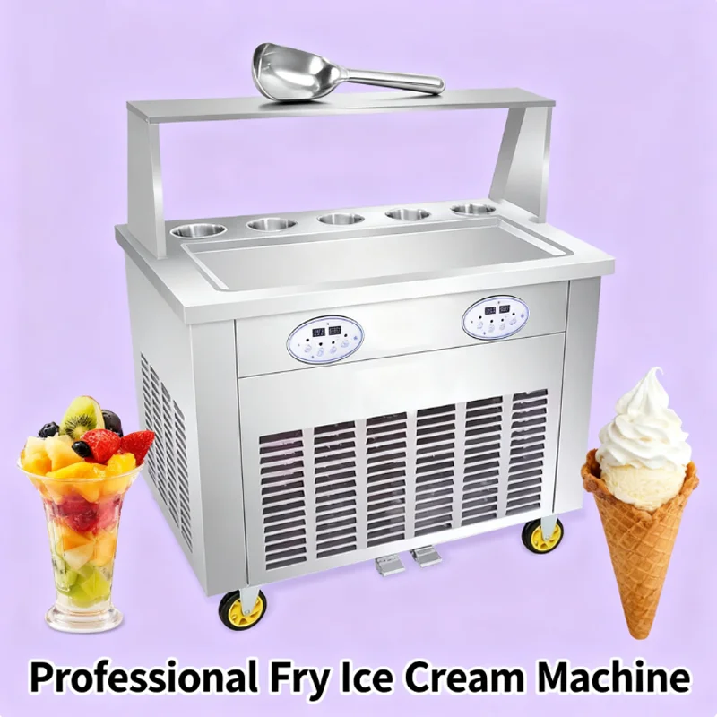 Коммерческая машина для изготовления рулетов из жареного мороженого, двойные сковороды, Таиландская машина для жарки фруктового йогурта, машина для производства мороженого
Коммерческая машина для изготовления рулетов из жареного мороженого, двойные сковороды, Таиландская машина для жарки фруктового йогурта, машина для производства мороженого