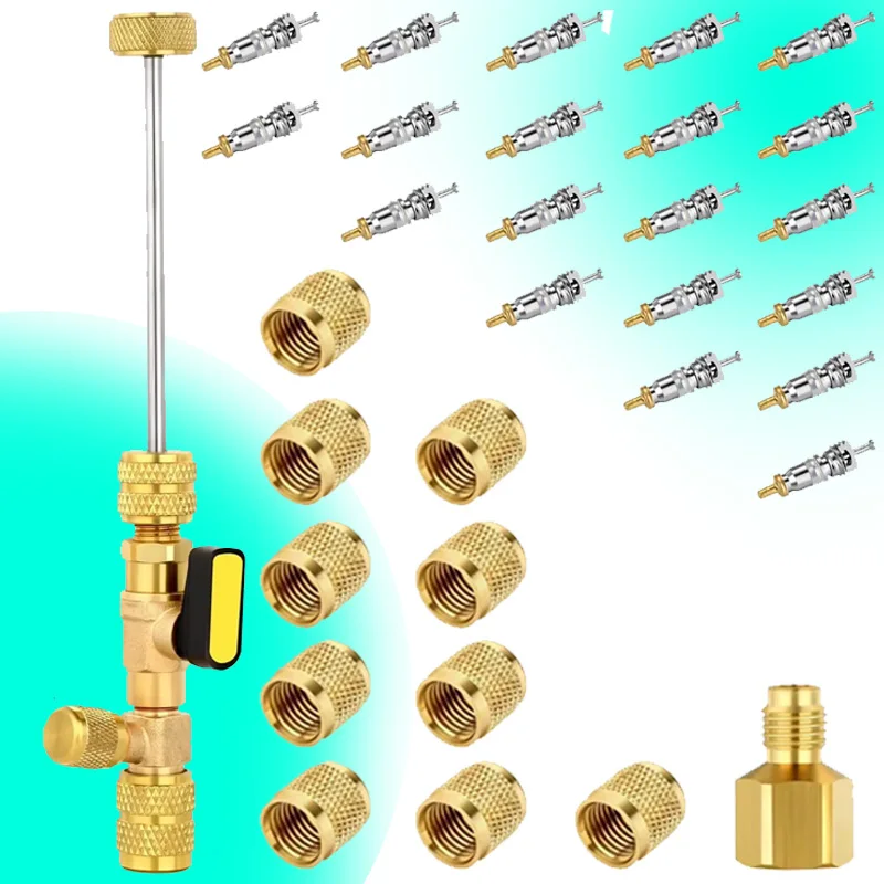 Valve Core Remover Installer Kit with Dual Size 1/4" & 5/16" Port, Valve Tool for R22 R410a R134A R12 R32 Refrigerant
Valve Core Remover Installer Kit with Dual Size 1/4" & 5/16" Port, Valve Tool for R22 R410a R134A R12 R32 Refrigerant