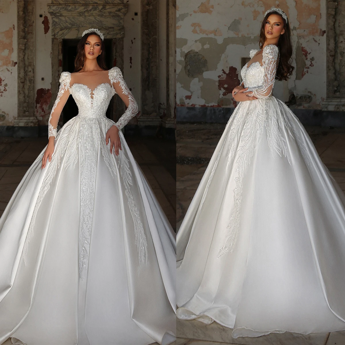 Модное бальное платье Свадебные платья с круглым вырезом и длинными рукавами Аппликация Кружевные свадебные платья по индивидуальному заказу на шнуровке сзади Халат со шлейфом
Модное бальное платье Свадебные платья с круглым вырезом и длинными рукавами Аппликация Кружевные свадебные платья по индивидуальному заказу на шнуровке сзади Халат со шлейфом