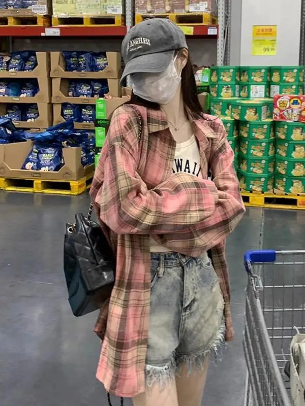 Loose Lazy Sle Pink Plaid irt Jaet Women Early Spring plus Size Slimming Sweet Spicy Casual Open Cardigan Top
Loose Lazy Sle Pink Plaid irt Jaet Women Early Spring plus Size Slimming Sweet Spicy Casual Open Cardigan Top