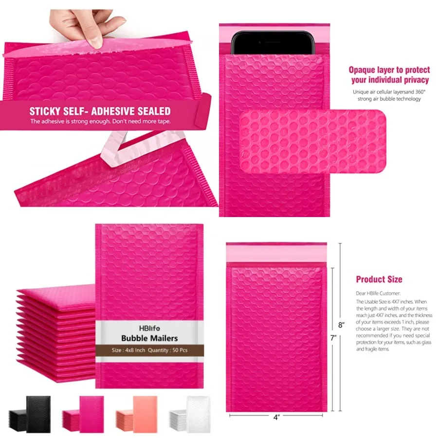 50Pcs Bubble Mailers, 4x8 Inch Self Seal Poly Mailers, Padded Envelopes Shipping Bags Packaging for Small Business
50Pcs Bubble Mailers, 4x8 Inch Self Seal Poly Mailers, Padded Envelopes Shipping Bags Packaging for Small Business