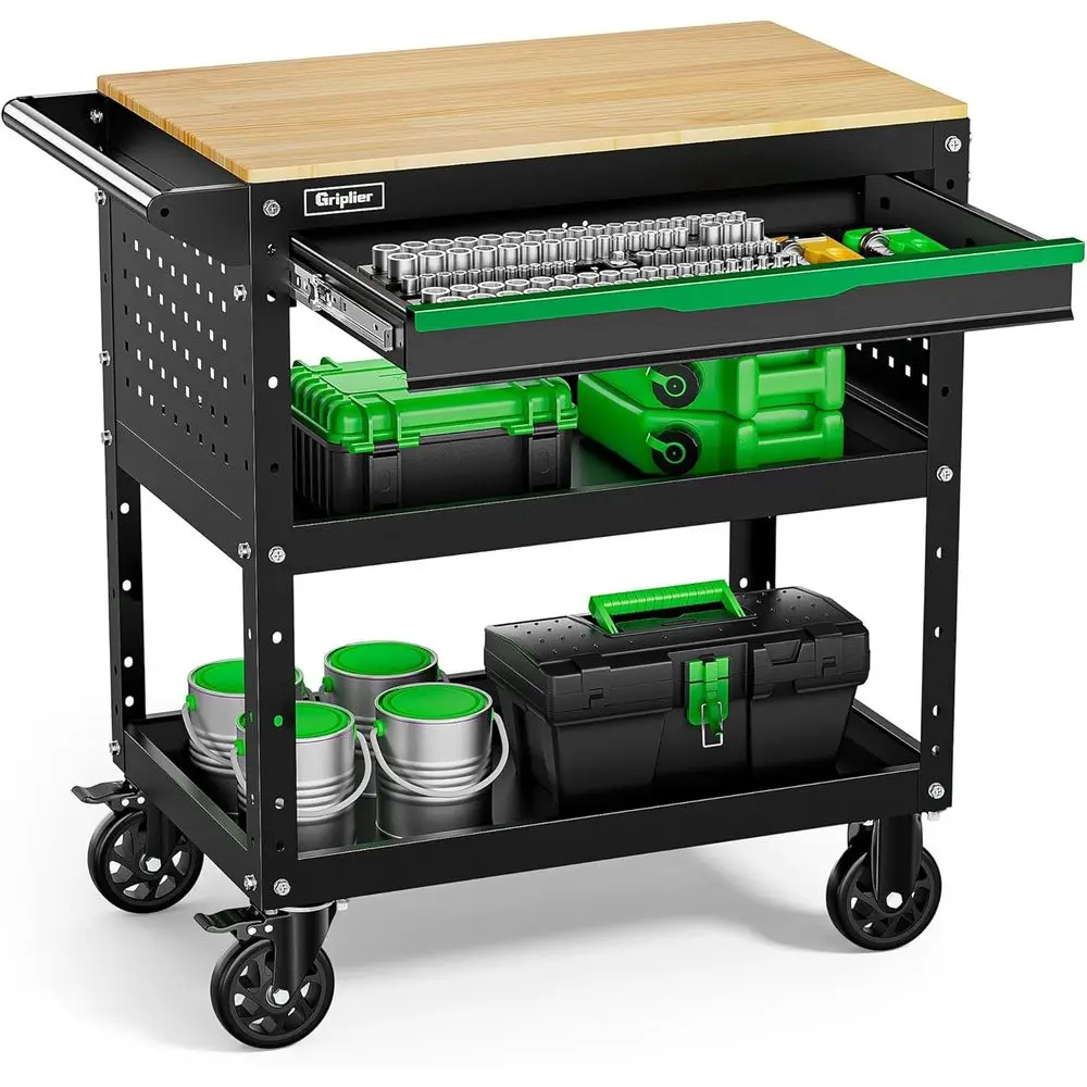3-Tier Metal Workshop Storage Cart with Wooden Top, Heavy-Duty Wheels, 330LB Capacity Organizer for Garage, Workshop, Repair Sho
3-Tier Metal Workshop Storage Cart with Wooden Top, Heavy-Duty Wheels, 330LB Capacity Organizer for Garage, Workshop, Repair Sho