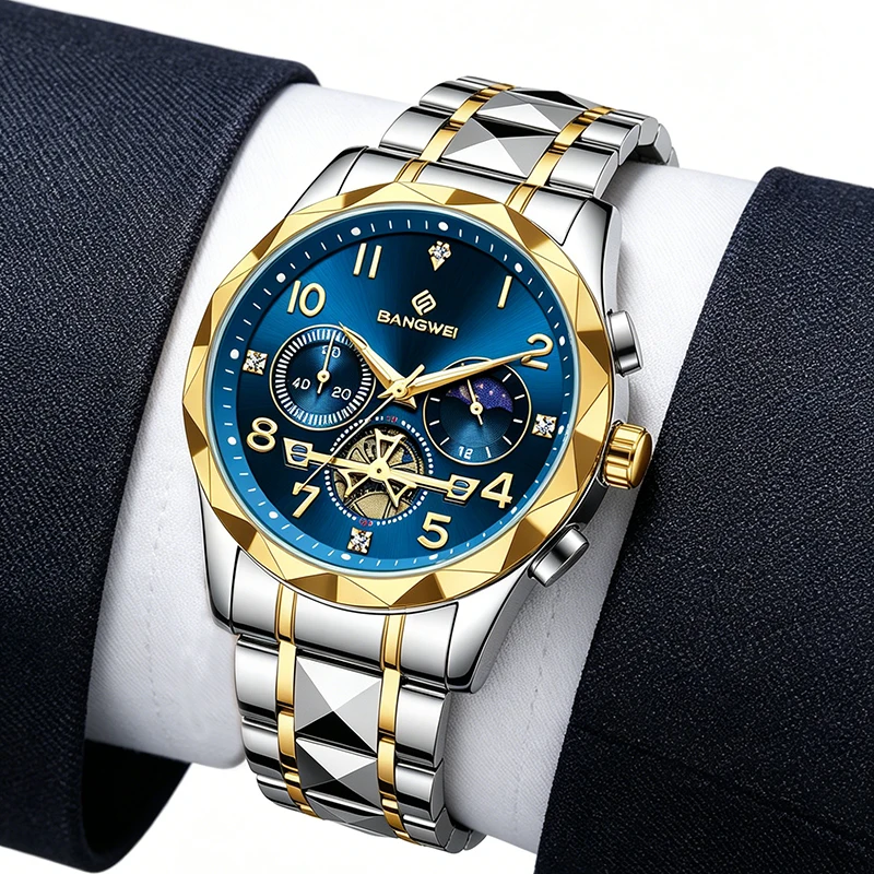 BANGWEI Original Design Quartz Man Watch Luxury Casual Classic Stainless Steel Bnad Waterproof Luminous Moon Phases Watches Male
BANGWEI Original Design Quartz Man Watch Luxury Casual Classic Stainless Steel Bnad Waterproof Luminous Moon Phases Watches Male